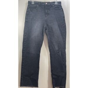 LOFT the Straight Crop High Rise Regular Size 27 Black‎ Distressed Raw Hem